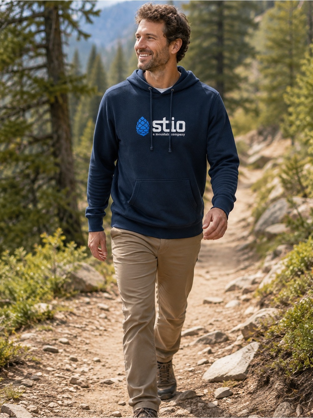 Stio Mens Navy Classic Hoodie Logo Pullover Sz L